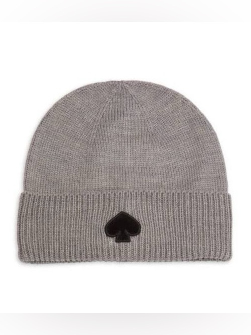 kate spade Gray Ribbed Knit Beanie with Black Spade Patch